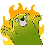 🔥 niedźwiedź, ogień, kreskówka, płomienie, zwierzę, zielony telegram sticker