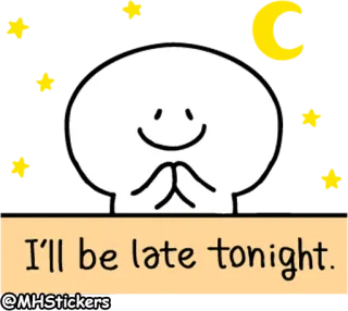 🌙 I'll be late tonight. tarde, noite, lua, estrelas, fofo, desculpa telegram sticker