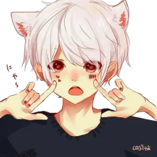 😧 にゃあ anime, boy, cat ears, cute, kawaii telegram sticker