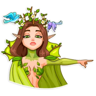 👸 elf, woman, spring, nature, fantasy, forest, birds telegram sticker