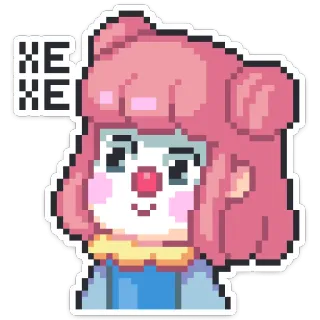 🤡 XE XE Pagliaccio, Pixel Art, Cartone Animato, Personaggio, Capelli Rosa, Adesivo, Carino telegram sticker