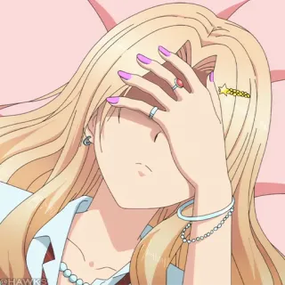 🌡 动漫, 女孩, 金发, 悲伤, 躺 telegram sticker