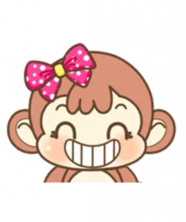 😁 singe, mignon, dessin animé, animal, nœud rose, souriant whatsapp sticker