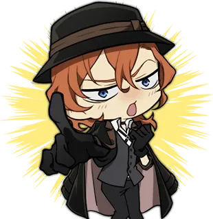 👉 Chuuya Nakahara Bungo Stray Dogs Anime, Chibi, Charakter, Zeigen, Handschuhe, Hut whatsapp sticker