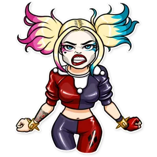 😠 Harley Quinn Харли Квинн, DC Comics, злодей, комикс, наклейка, мультфильм, суперзлодей telegram sticker
