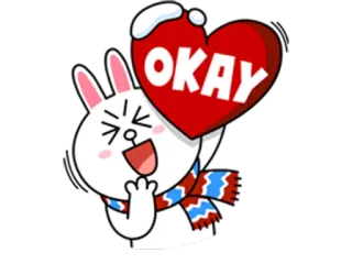 🤗 OKAY милый, кролик, зайчик, сердце, ок, согласен whatsapp sticker