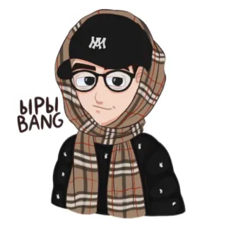 🤪 ЫРЫ BANG chico, bufanda, gafas, sombrero, dibujos animados whatsapp sticker