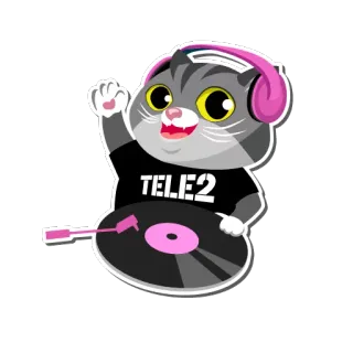 🎵 TELE2 kucing, DJ, headphone, musik, hewan, pemutar piringan hitam whatsapp sticker
