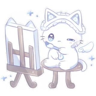 🎨 고양이, 아티스트, 그림, 귀여운, 카와이, 만화, 동물 telegram sticker
