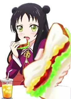 🍽 Anime, Chica, Sándwich, Comida, Lindo, Comiendo, Bebida whatsapp sticker