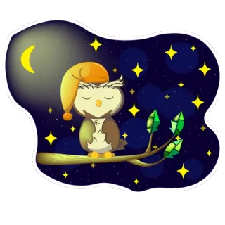 😴 sowa, śpiący, noc, gwiazdy, księżyc, słodki, kreskówka, zwierzę whatsapp sticker