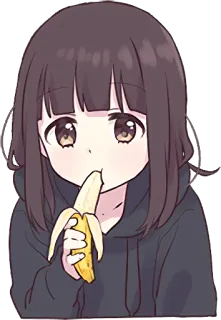 🍌 Anime, Meisje, Banaan, Eten, Schattig, Cartoon whatsapp sticker