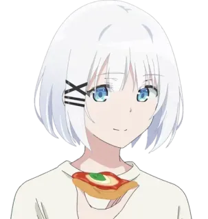 🍕 Anime, Dziewczyna, białe włosy, niebieskie oczy, Pizza, Kreskówka telegram sticker