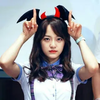 👿 девушка, рожки дьявола, корейский, школьная форма, милая, портрет telegram sticker