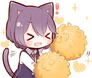 ✊ Cheerleader, Chat, Animé, Mignon, Kawaii, Pompons, Fan telegram sticker