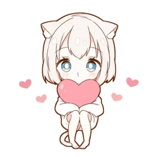 😘 cute, kawaii, anime, chibi, cat girl, heart, love, white hair telegram sticker