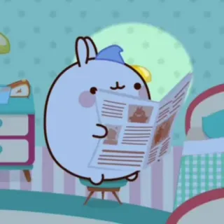 🌟 molang, rabbit, reading, newspaper, cute, cartoon telegram sticker