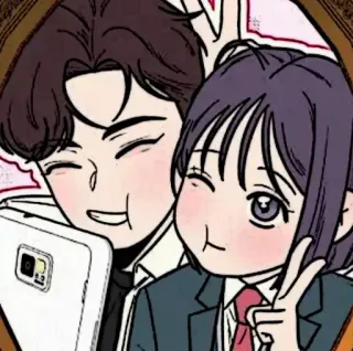 📱 cartone animato, selfie, segno di pace, sorridente, amicizia telegram sticker