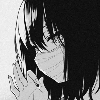 ❄️ anime girl, manga, mask, covid, black and white, portrait, hair telegram sticker