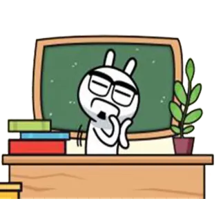 👩‍🎓 dibujo animado, profesor, conejo, escritorio, educación, pensando telegram sticker