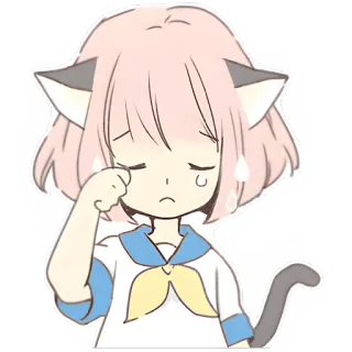 😢 สาวอนิเมะ, หูแมว, ร้องไห้, เศร้า, คาวาอิ, น่ารัก whatsapp sticker