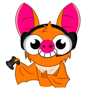 🎮 летучая мышь, мультфильм, геймпад, геймер, животное, наушники, милый, наклейка whatsapp sticker