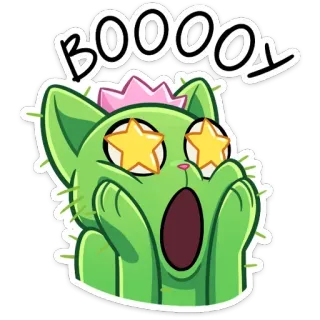 🤩 BOOOOL Dessin animé, Chat, Cactus, Bouh, Effrayé, Choqué telegram sticker