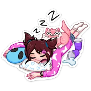 😴 sleeping, cat, girl, pajamas, pillow, dream, cartoon, cute telegram sticker