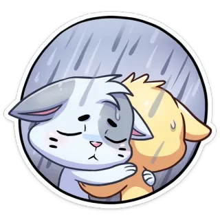 😔 chat, triste, pluie, réconfort, empathie, câlin, dessin animé telegram sticker