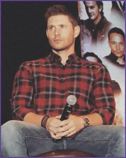 🐚 Dean Winchester Supernatural actor, flannel, jeans, Jensen Ackles, TV show, series, Winchester telegram sticker
