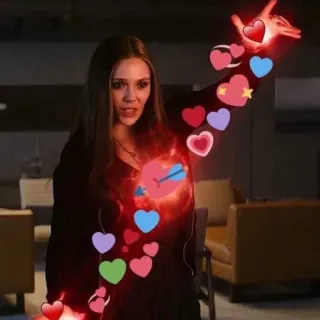 ☕️ Wanda Maximoff Wanda, Feiticeira Escarlate, Marvel, super-herói, magia, corações telegram sticker