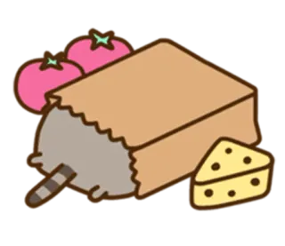🍞 Pusheen cat, cartoon, food, snack, cute, cheese, tomatoes whatsapp sticker