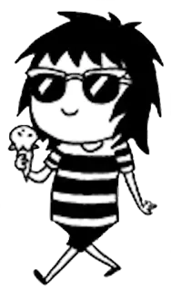 🕶 Kartun, Karakter, Kacamata hitam, Es krim, Berjalan, Hitam putih telegram sticker