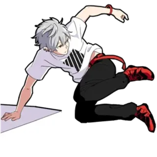 🦵 anime, white hair, red accessories, motion, jumping, cartoon, animation, character telegram sticker