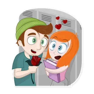 🌹 dibujo animado, amor, romance, rosa, regalo, pareja, adolescentes telegram sticker
