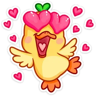 🥰 pato, desenho animado, animal, corações, amor, fofo, adorável, kawaii telegram sticker