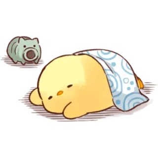 😴 การ์ตูน, ง่วง, สัตว์, น่ารัก, ลูกเจี๊ยบ, ผ้าห่ม telegram sticker