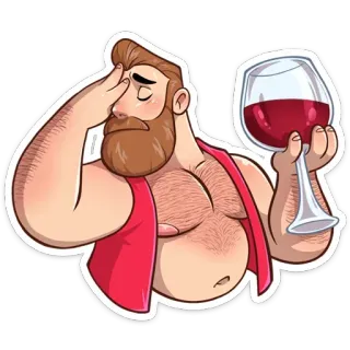 🍷 homme, vin, barbe, rouge, torse nu, illustration, dessin animé whatsapp sticker