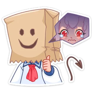 😭 Testa nel sacco, Ragazza anime, Uniforme scolastica, Coda da diavolo, Pollice in su, Emozionale whatsapp sticker