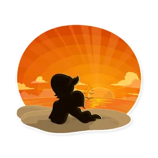 🌅 Silueta, Atardecer, Playa, Mar, Océano, Pareja, Pájaros telegram sticker