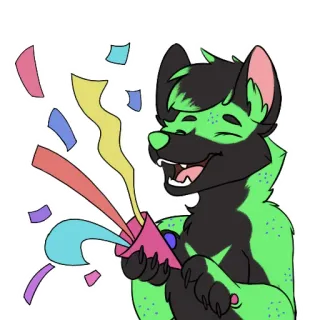 🥳 furry character furry, anthropomorphic, celebration, party, confetti, happy, sticker telegram sticker