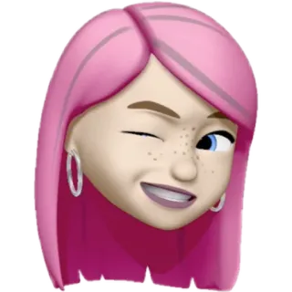 😉 Эмодзи, Аватар, Женщина, Розовые волосы, Подмигивание, Лицо telegram sticker