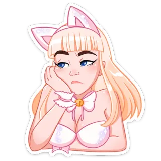 😟 девушка-кошка, каваий, аниме стиль, уши, иллюстрация, милый whatsapp sticker