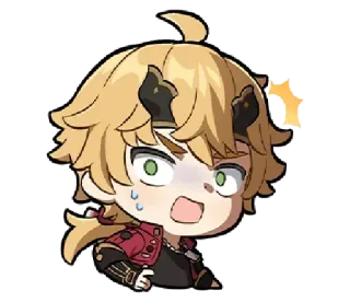 😱 Thoma Genshin Impact anime, chibi, video game, scared, exasperated telegram sticker