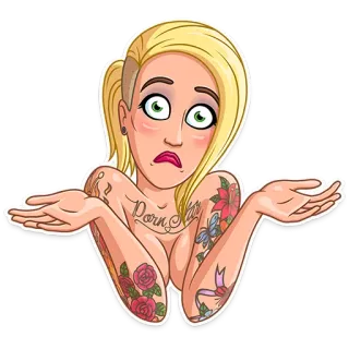 🤷‍♀️ Porn Star tatuaggio, donna, bionda, sexy, disegno telegram sticker
