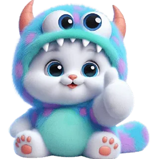 👍 kotek, słodki, potwór, puchaty, kot, kreskówka telegram sticker
