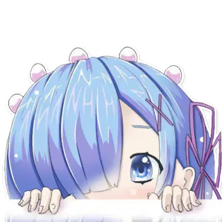 👀 Rem Anime, Lindo, Pelo azul, Chica, Mirando, Manga telegram sticker