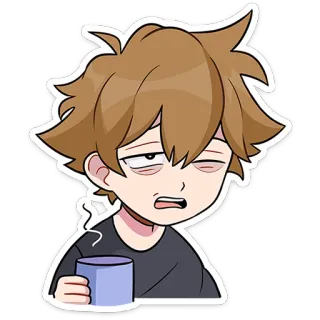 ☕ śpiący, zmęczony, kawa, kreskówka, postać, rano, wyczerpany telegram sticker
