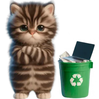 💻 고양이, 새끼 고양이, 재활용, 쓰레기, 노트북, 동물, 귀여운 telegram sticker