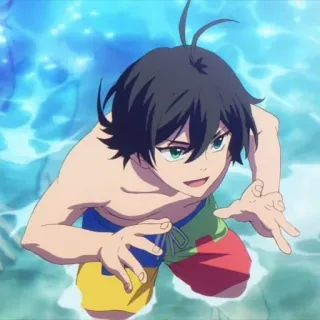 🕸 anime, swimming, boy, water, fun, cheerful, youth telegram sticker